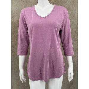 Segments Top Women Large Purple 3/4 Sleeve Tunic Tencel Modal Lightweight V-Neck